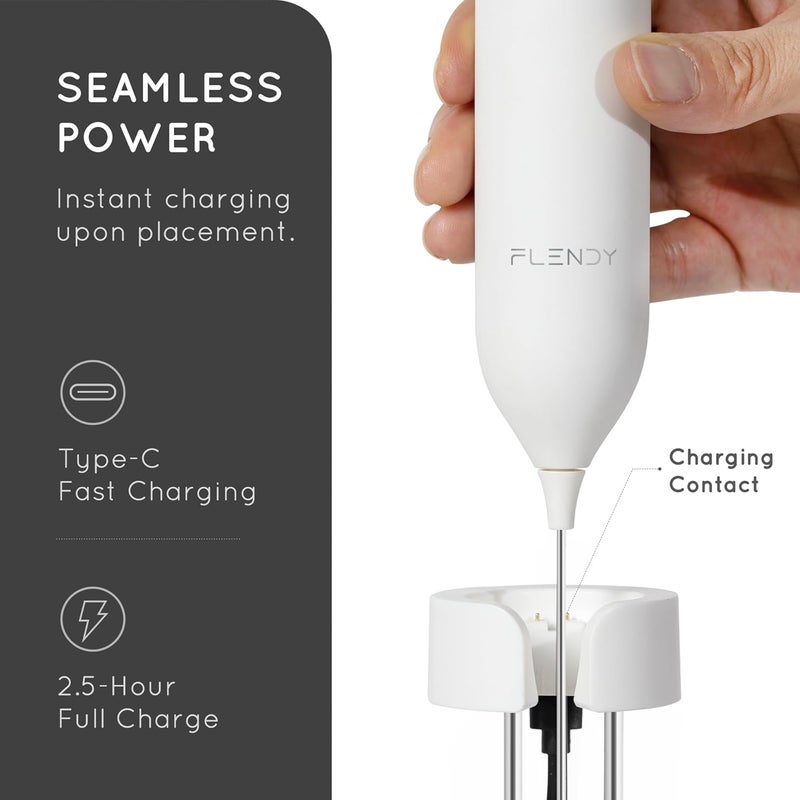 Flendy Rechargeable Milk Frother Handheld, Coffee Frother Handheld with USB-C Charging Stand, Electric Drink Mixer Handheld, Mini Electric Whisk Frother for Coffee, Matcha, etc - Image 5